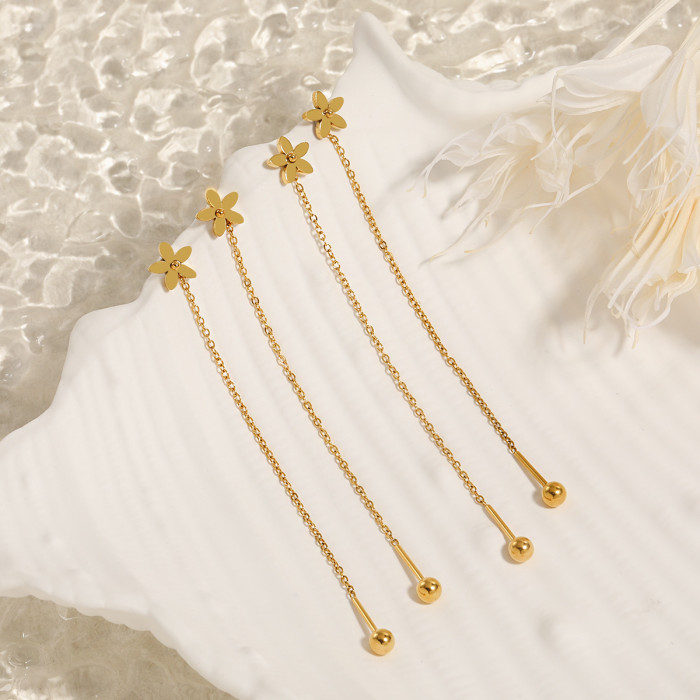 Korean Style Ins Style Small Daisy Single Bead Ear Thread Female Sleeping Without Taking Off Anti-lost Titanium Steel...
