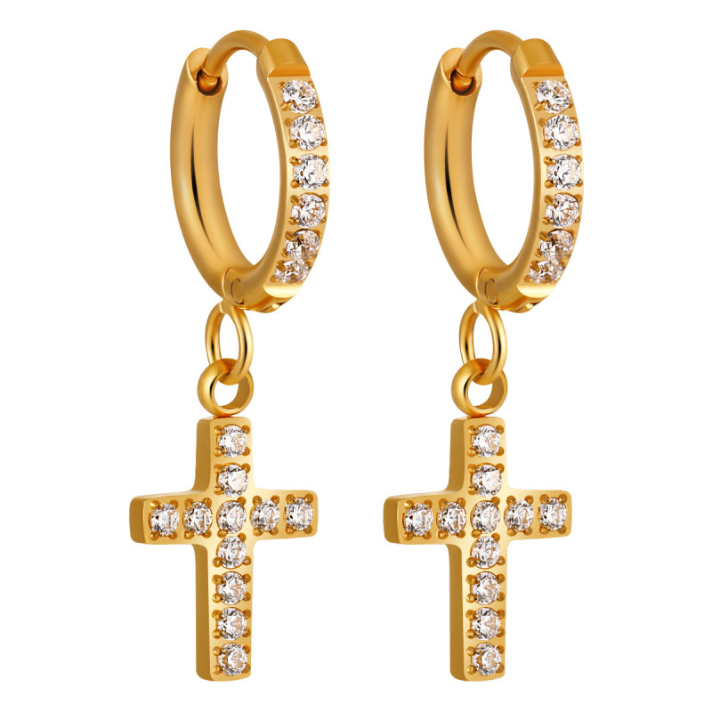 European and American Foreign Trade INS Style Inlaid Diamond Cross Earrings Titanium Steel Gold-Plated Pendant Fashion High-End Niche Earrings