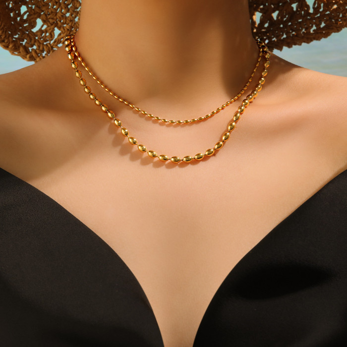 Titanium Steel Color-Retaining Rice Bead Single Chain Choker Necklace for Women Layered Basic Collarbone Chain Bare Chain European and American Style Jewelry