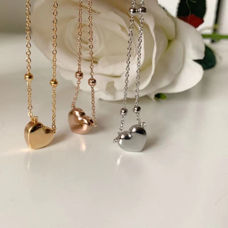 Korean Style Beaded Heart Clip Bead Necklace for Women Titanium Steel Gold Ins Minimalist Trend Stainless Steel Interbead Collarbone Chain