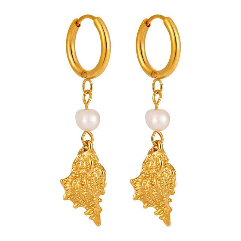 European and American Summer New Ins Style Ocean Series Conch Earrings Hoop Earrings for Women Stainless Steel PVD Gold Plated Jewelry