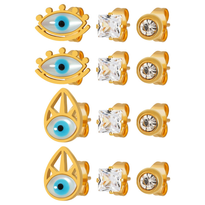Fashion Personality Eye Zircon Small Stackable Earrings for Women Ins Style Niche High-end Titanium Steel Ear Jewelry