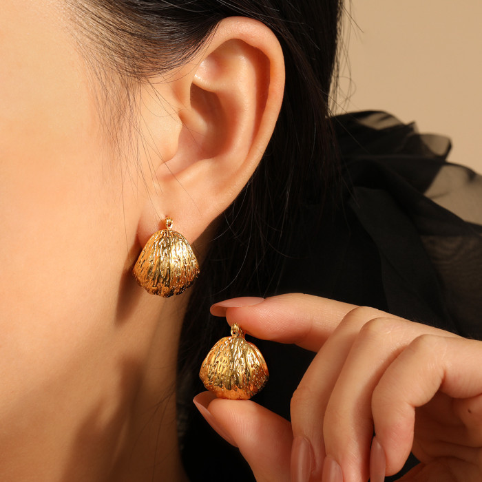 European and American Cross-Border Textured Half-Round Irregular Hammered Earrings for Women Fashion Simple High-End Gold-Plated Ear Jewelry