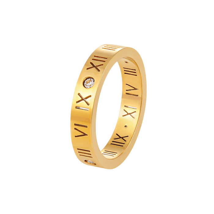 Korean Style Niche Design INS Roman Numeral Inlaid Diamond Titanium Steel Ring for Women Light Luxury Fashion Versatile Index Finger Ring