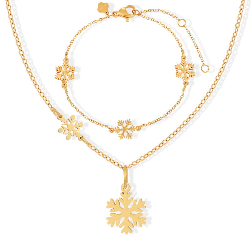 Korean Style New Ins Niche High-End Fashion Versatile Matte Double Snowflake Necklace Bracelet Women Titanium Steel Jewelry Set