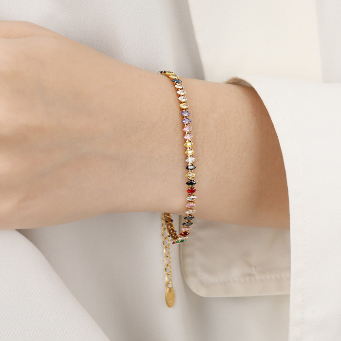 European and American Cross-Border INS Light Luxury Exquisite Personality Colorful Zircon Necklace Inlaid Jewelry Set Fashion Titanium Steel Bracelet