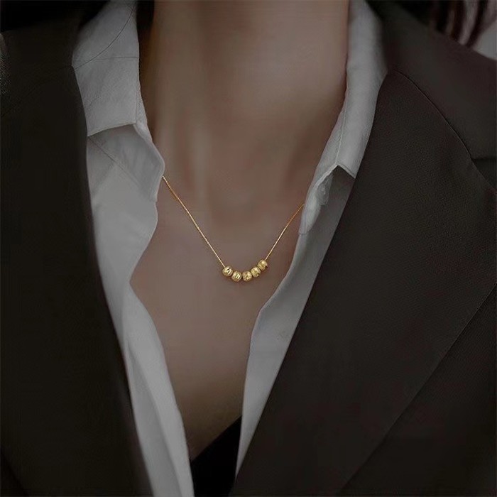 Titanium Steel Electroplated Five Blessings Fortune Bead Collarbone Necklace for Women Birthday Korean TikTok New Sim...