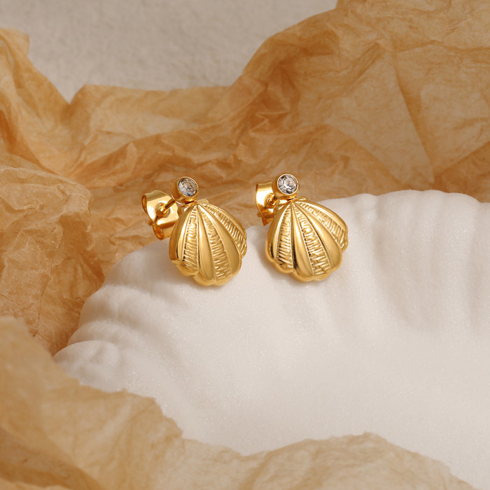 Korean Style Elegant Minimalist Niche Ins Fan-shaped Shell Ocean Style Earrings for Women Fashionable High-end Titani...