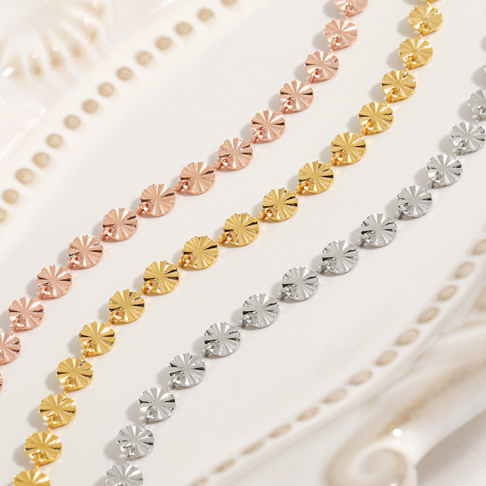 Korean Version Ins Niche High-end Sense Light Luxury Simple Versatile Embossed Pattern Round Titanium Steel Sunflower Sequin Bracelet for Women