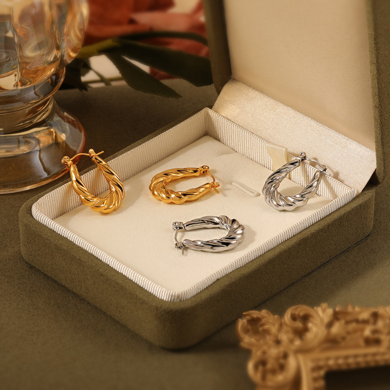 Cross-Border European and American Fashion Personality Niche Simple Braided Twist Earrings for Women Versatile High-End Gold-Plated Titanium Steel Ear Jewelry