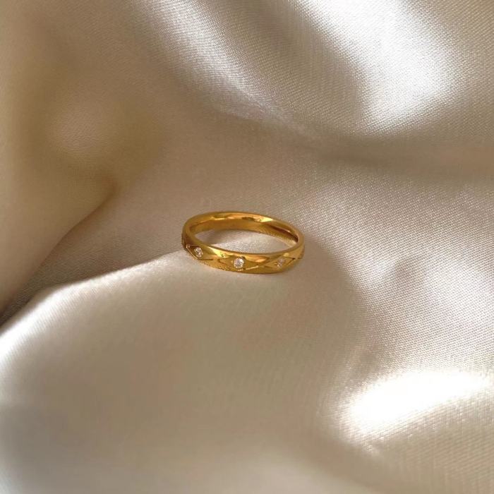 Korean Style INS Minimalist Luxury Plain Band Ring CNC White Shell Inlaid Stone Niche Design Personality Women's Ring Band