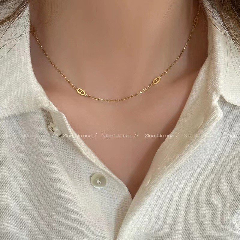 Korean Pig Nose 24K Gold Plated Light Luxury High-End Necklace Titanium Steel Stackable Thin Chain Clavicle Chain
