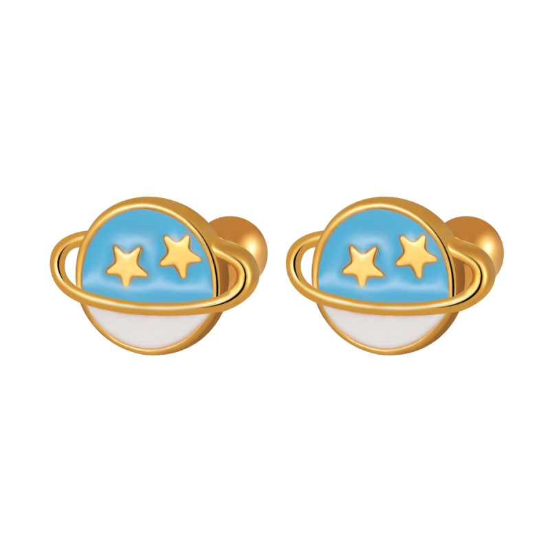 New Niche Simple Korean Cartoon Dreamy Planet Epoxy Ear Bone Stud Fashion Personality Gold-Plated Titanium Steel Earrings