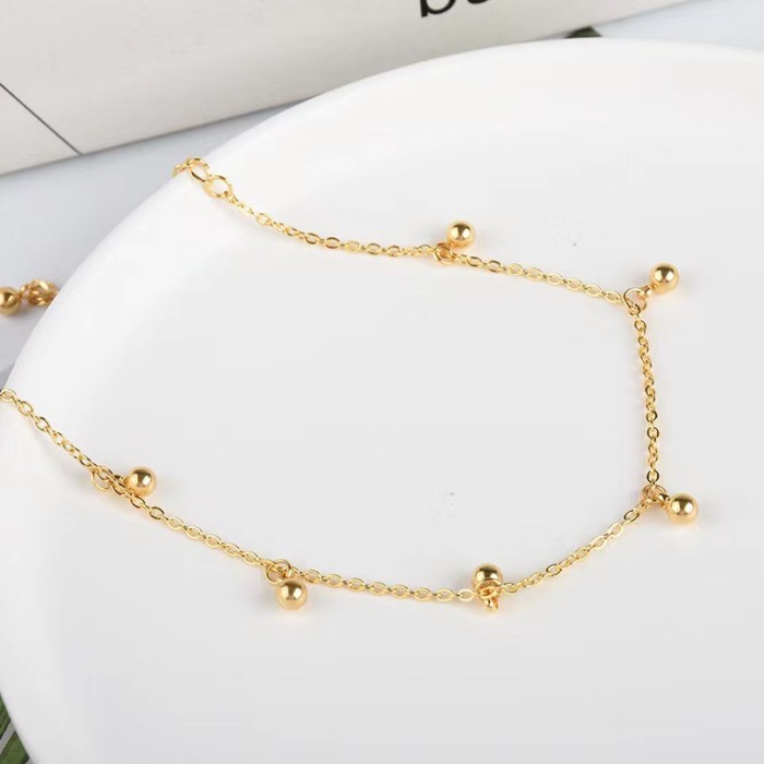 Korean Fashion Elegant Simple Niche Design Titanium Steel Tassel Round Bead Anklet for Women Ins Trend Internet Celeb...