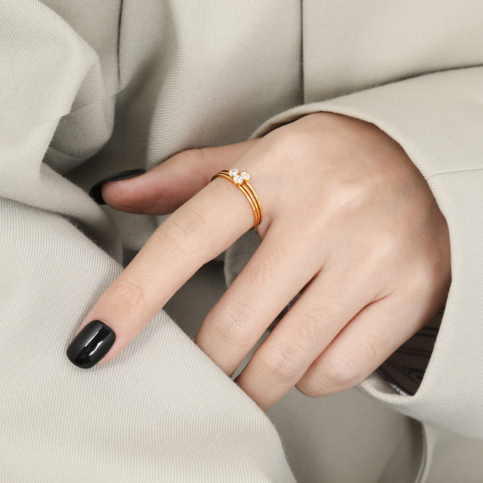 Korean Style Niche Design INS Temperament Four-Prong Single Diamond Stacking Ring for Women Fashionable Personality Versatile Index Finger Ring
