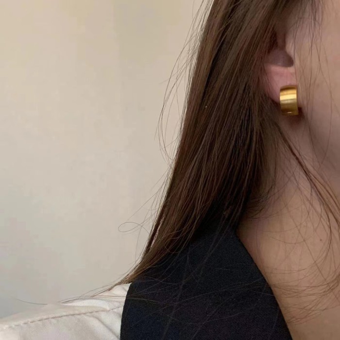 Vintage Trend Minimalist Brushed Earrings for Women Titanium Steel 18K Rose Gold Exquisite Female Earrings Student Personality Studs