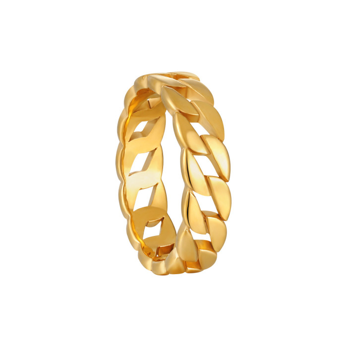 Chain Fashion Wide Version Smooth Ring Cuban Chain Titanium Steel Ring Trendy Unisex Minimalist Style Jewelry, Necklaces