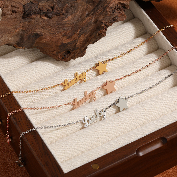 Korean Style Ins Simple Versatile LUCKY Five-Pointed Star Lucky Anklet for Women Fashionable Personality Gold Plated...
