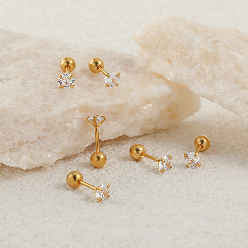 Titanium Steel Super Shiny Diamond-Encrusted Four-Prong Ear Bone Stud for Women, Sleep-Friendly, Anti-Lost Piercing Jewelry