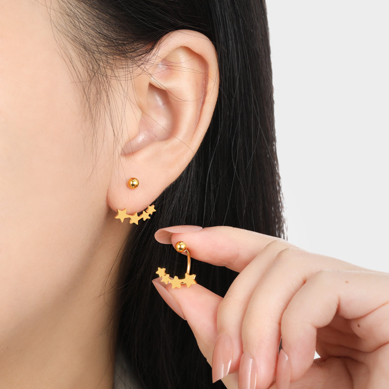 Korean Style New Elegant Niche Five-Pointed Star Ear Bone Stud Fashion Ins Style Simple Cross-Border Titanium Steel Earrings