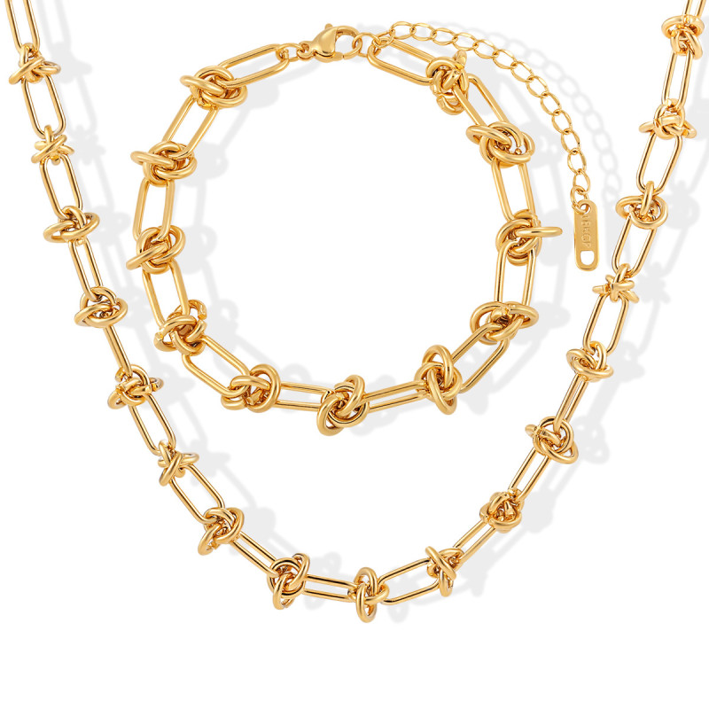 European and American Cross-Border Street Fashion Hip-Hop Punk Thorn Knot Chain Titanium Steel Bracelet Necklace Women's Jewelry Set