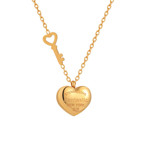 Korean Style Ins Niche Minimalist New Heart Key Necklace Fashionable Personality Heart-shaped Gold-plated Titanium Steel Clavicle Chain