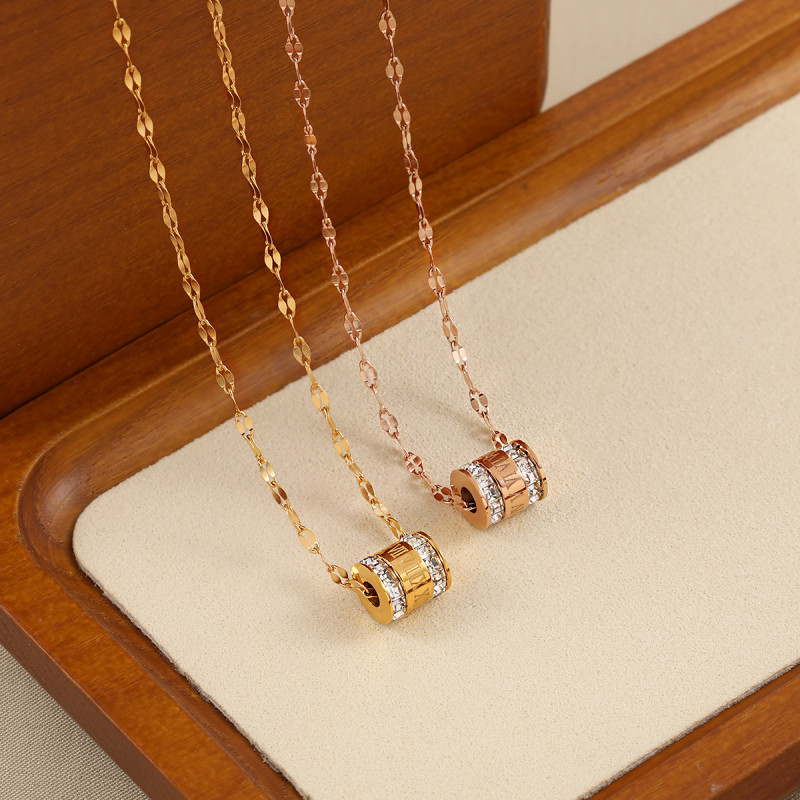 Korean Fashion New Niche Double Row Diamond Roman Numeral Necklace Personality Versatile Gold-Plated Non-Fading Collarbone Choker