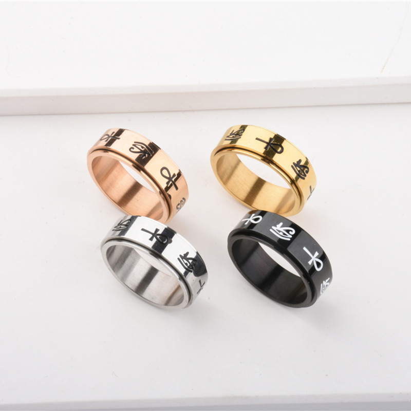 Eye of Horus Rotatable Ring European and American Trend Ins Ring Cross Simple Style Niche Design Tail Ring