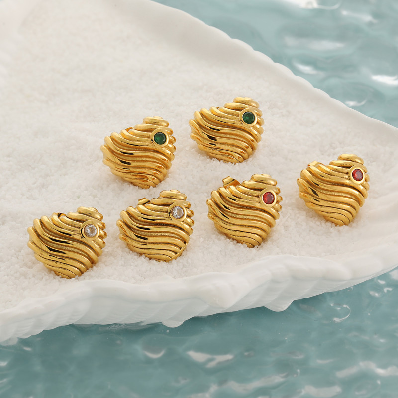 European and American Cross-Border 18K Gold Color Ins Style Earrings for Women Striped Interlaced Irregular Fashion High-End Titanium Steel Stud Earrings