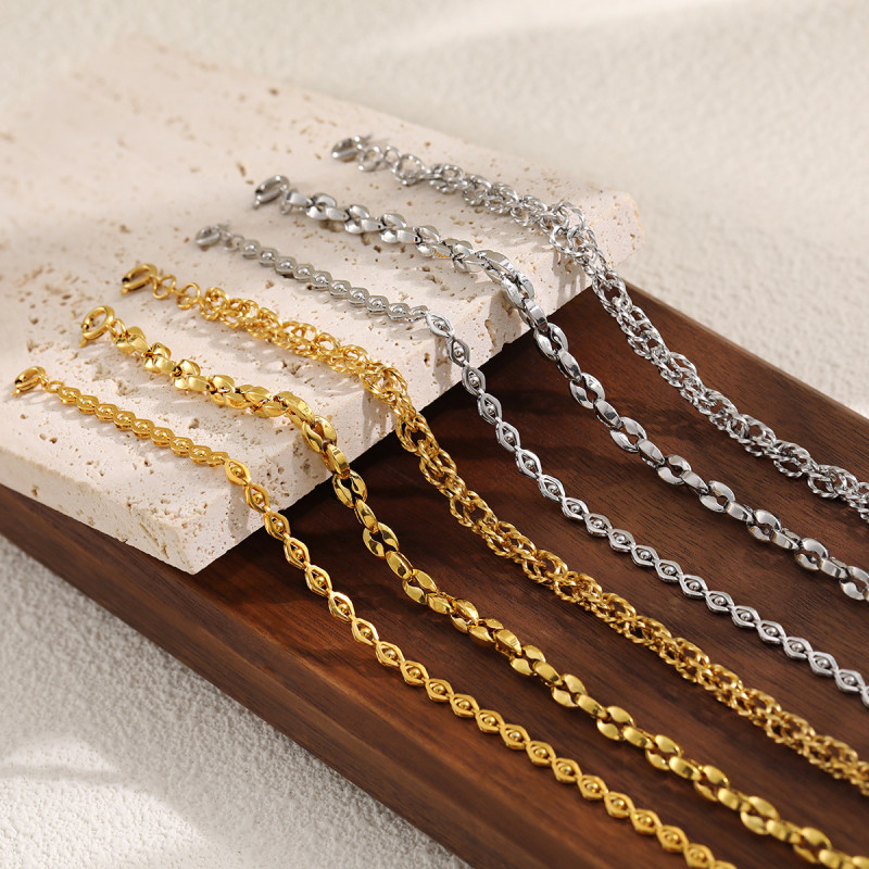 European and American INS Style Retro Coffee Bean Necklace Eye Chain Fashion Stainless Steel Gold Plated Double Buckle Titanium Steel Choker