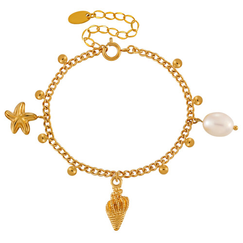 European and American Fashion INS Vacation Style Ocean Series Shell Conch Starfish Bracelet Stainless Steel Layered Jewelry for Women