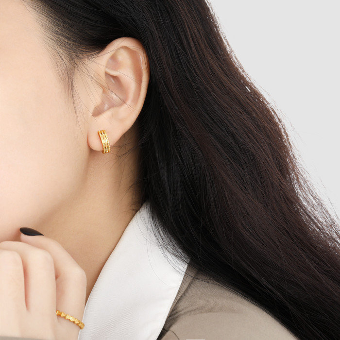 Korean Style INS Wind Simple New Niche Double Line Matte Ear Cuffs Fashion Personality Gold Plated Titanium Steel Hig...