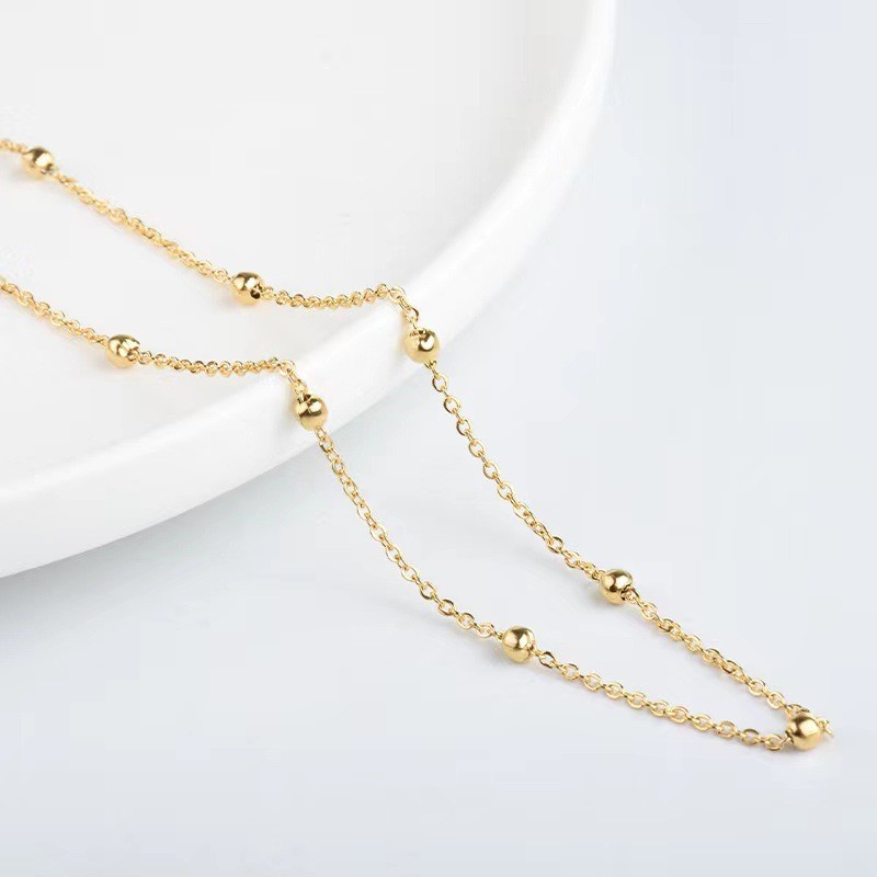 Korean INS Trend Niche Style Simple New 24K Gold Plated Bead Necklace Choker for Women Minimalist Titanium Steel Collarbone Chain