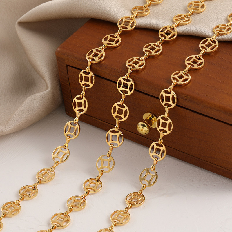 New Chinese Style Niche Design Coin Collarbone Necklace Titanium Steel Bracelet Women's Fashion Personality Versatile Jewelry Set