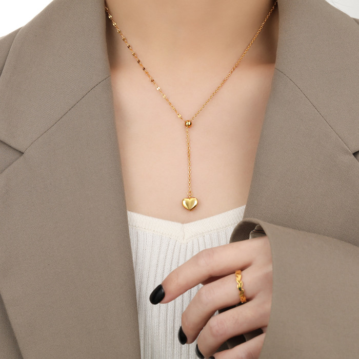 Korean Style Ins New Niche Pull-out Heart Necklace Fashionable Personality Gold Plated Heart-shaped Collarbone Chain