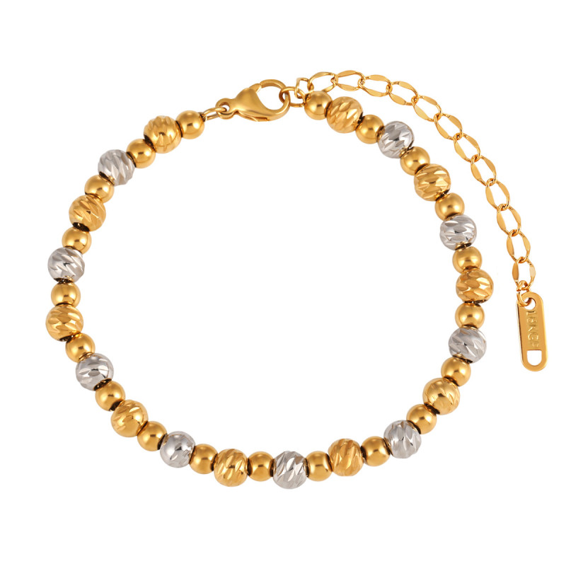 New Fashionable Personality Cross-Border Simple Versatile Diagonal Pattern Beaded Bracelet for Women Personalized Gold-Plated Titanium Steel Jewelry