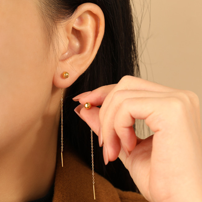 New Ins Style Irregular Round Ball Rhombus Ear Thread fashion Personality High-grade Sense Titanium Steel PVD Gold-plated Earrings