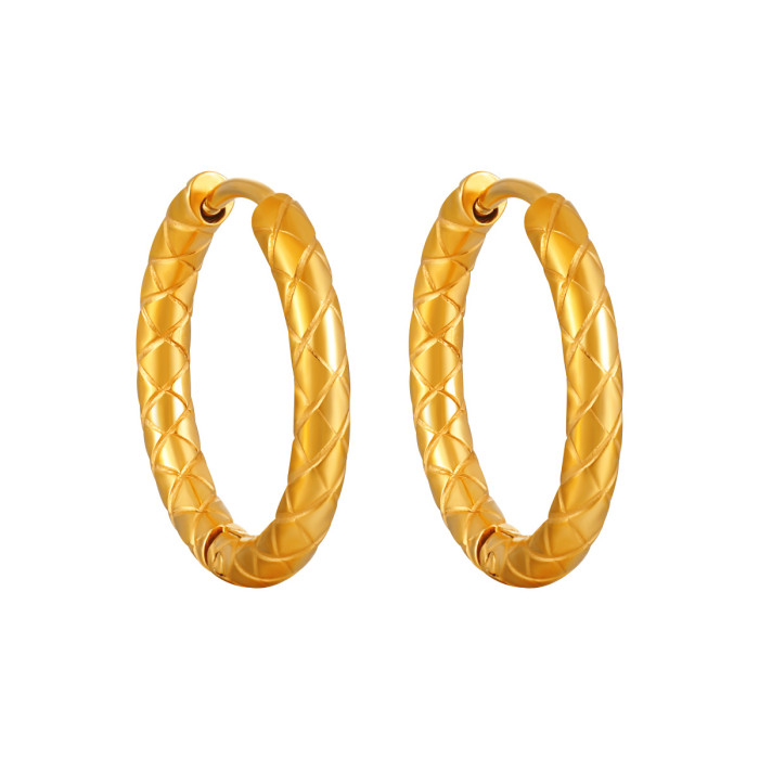 INS Style Stone Pattern Titanium Steel Earrings Fashionable Elegant Versatile High-End Gold Plated Gold Ear Hooks