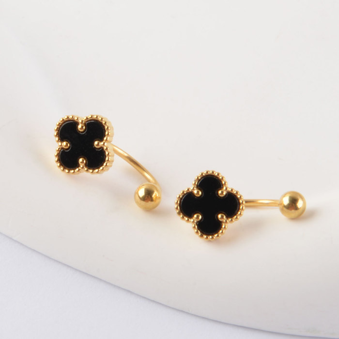 Korean Style Simple Elegant Four-Leaf Clover Earrings Titanium Steel Bent Rod Four-Leaf Clover Fashion Sleep Without...