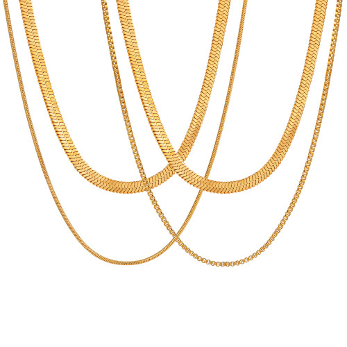 Japanese and Korean Cross-Border Hot-Selling Minimalist Gold-Plated Collarbone Chain Cool Ins Style Double-Layer Blade Snake Bone Chain Necklace for Women