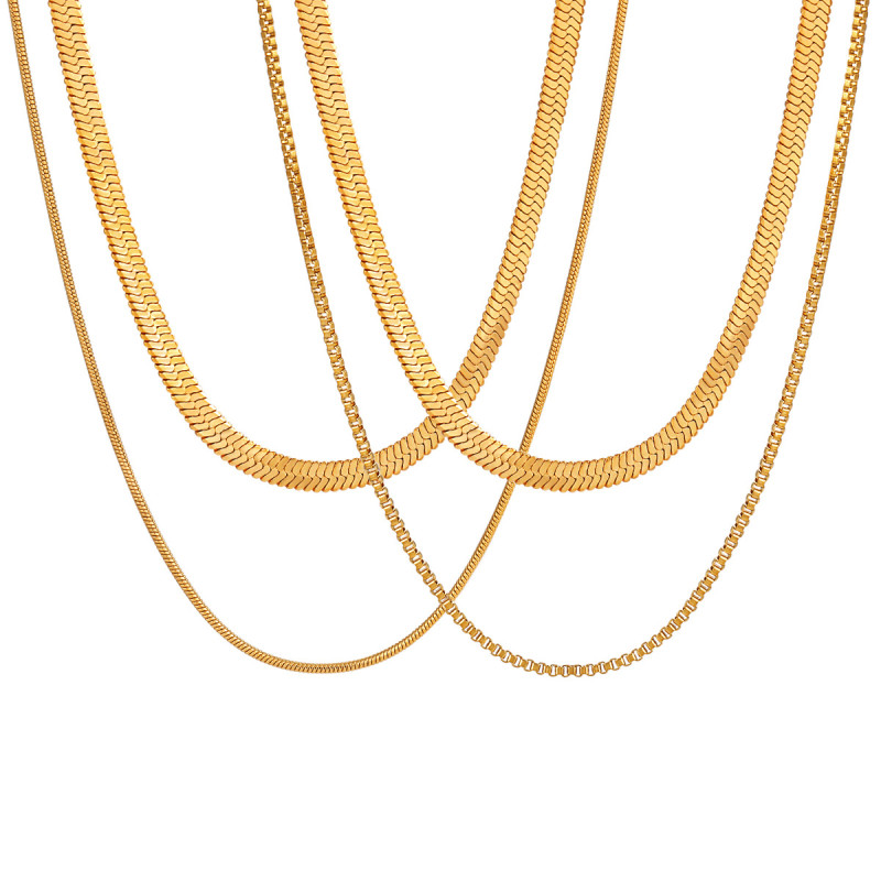 Japanese and Korean Cross-Border Hot-Selling Minimalist Gold-Plated Collarbone Chain Cool Ins Style Double-Layer Blade Snake Bone Chain Necklace for Women