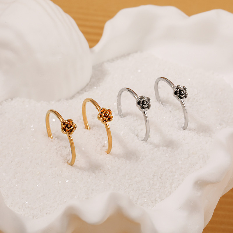 Korean Style New Ins Style Fashion Simple Rose Flower Ring for Women Niche High-end Titanium Steel Gold-plated Ring