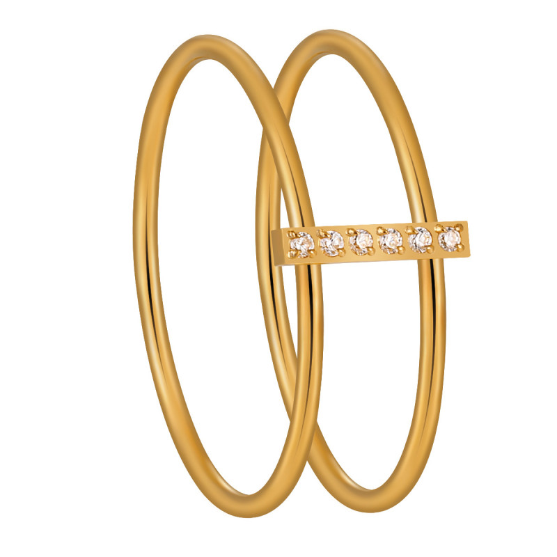 European and American INS Style Double Ring Inlaid Diamond Ring for Women Titanium Steel Plated with 24K Gold High-end Light Luxury Niche Personality Simple Ring