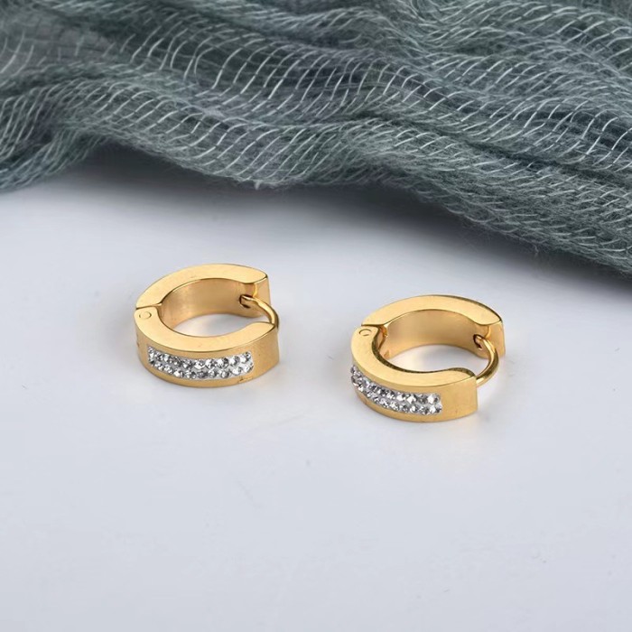 Cross-Border Hot-Selling Korean Fashion Simple Titanium Steel Double Row Mud Drill Full Drill Earrings Ear Clips Petite Elegant Ear Jewelry Trend