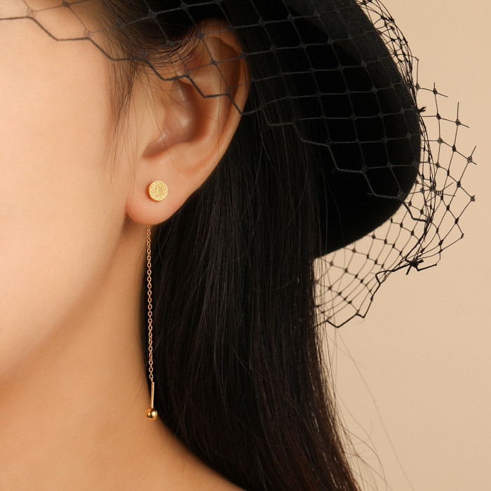 Korean Style Simple Matte Round Titanium Steel Ear Thread Fashionable Personality Versatile Anti-Lost Anti-Drop No Need to Remove While Sleeping Earrings