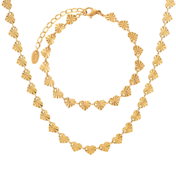 Hot Sale Fashion Personality Heart Embossed Sunflower Rice-shaped Titanium Steel Necklace Bracelet Women's Jewelry Set