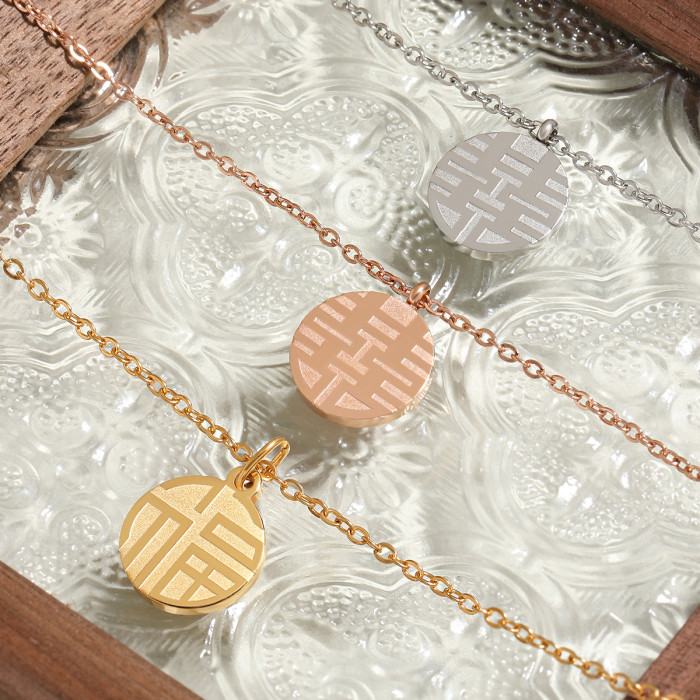 Chinese Style Niche Design Fashion Double-Sided Geometric Round Pendant Necklace for Women, Simple and Unique Collarbone Chain