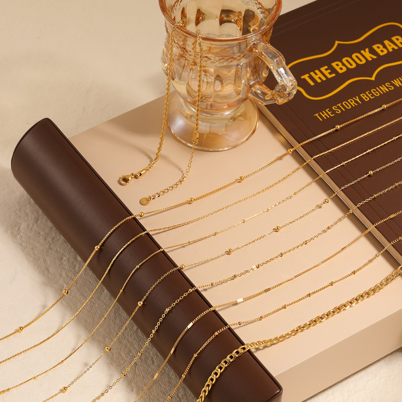 Fashion Personality Gold-Plated Titanium Steel O-Chain Box Chain Side Chain Clip Bead Necklace Braided Twist Chain Collarbone Chain Bare Chain