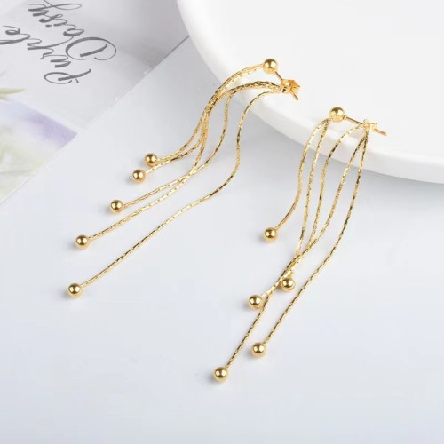 Korean Style Long Steel Bead Tassel Chain Earrings for Women Simple Elegant Light Luxury Ear Accessories