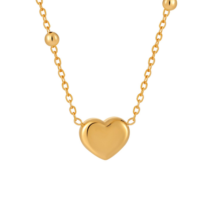 Korean Style Niche Oil Pressure Heart Clip Bead Titanium Steel Necklace for Women Fashionable Personality Temperament Stainless Steel Interbead Collarbone Chain